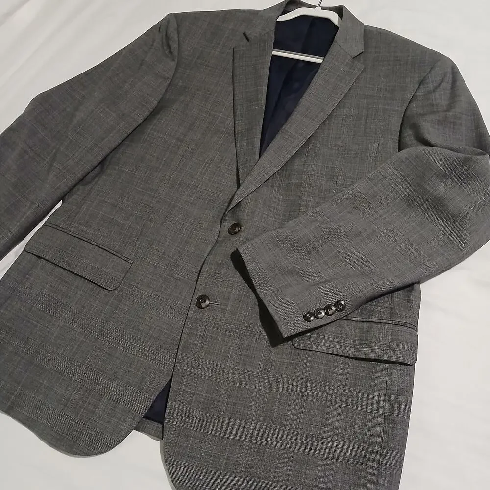 Jos.A.Bank Brrr Comfort blazer 48L Slate Grey Wool Tailored-Fit Plaid Classic